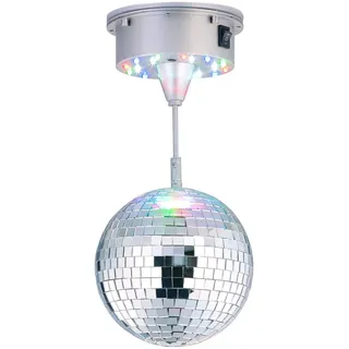 Lunartec Spiegelkugel: Selbstdrehende Discokugel mit Sockel und 18 farbigen LEDs, Ø 15 cm (Discokugel Batterie, batteriebetrieben, Bar)