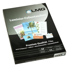 Bild 100 LMG Laminierfolien glänzend für A4 125 micron Universal-Lochung