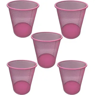 Waste Container, Office Waste Bin, round, waste bin, pink, metal grid, 5 pieces, 27 x 24 cm - Rosa