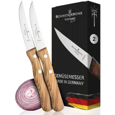 Schwertkrone Küchenmesser Set Solingen - Obst- & Gemüse-Messer, 2er Set, Edelstahl, rostfrei, Olivenholz, Rückenspitz 3''