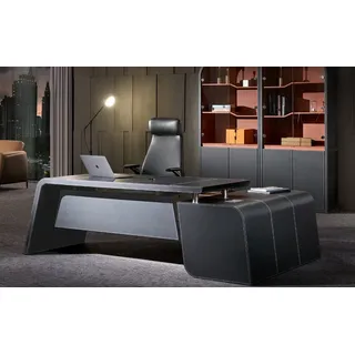 Eckschreibtisch Sessel Büro Einrichtung Chef Zimmer Möbel 2tlg Set Tische Tisch - Schwarz