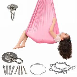 Aerial Yoga Hängematte, Sensorische Nestschaukel für Indoor & Outdoor, Anti-Gravity, mit Befestigungsset, bis 210 kg belastbar, für Entspannung, Stretching & Training (Rosa, 280 x 150 cm)
