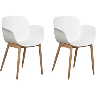 Beliani Esszimmerstuhl Kunststoff weiß/heller Holzfarbton 2er Set