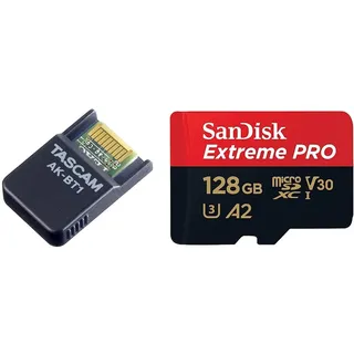 Tascam AK-BT1 - Bluetooth-Adapter für TASCAM Produkte & SanDisk Extreme PRO microSDXC UHS-I Speicherkarte 128 GB + Adapter & RescuePRO Deluxe