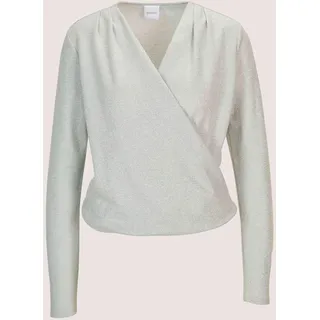 Langarmshirt MADELEINE "Blusenshirt Glamouröses Oberteil mit Wickel-Design", Damen, Gr. 48, weiß (wollweiß, silberfarben), Obermaterial: 82% Viskose CV. 18% metallisierte Fasern MTF., Modern, V-Ausschnitt, Shirts Langarmshirt, Mit Effektgarn