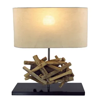 Tischlampe Höhe 42cm Treibholz Tischleuchte Holz Lampe Teakholz Deko Tischdeko - Beige