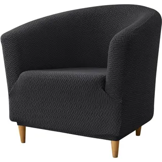 Hearda Sesselschoner Sesselbezug 1 Stück, Schwarz Elastisch Stretch Sesselhusse Sesselüberwurf | Jacquard Club Chair Sessel Bezug für Clubsessel Cocktailsessel Universal