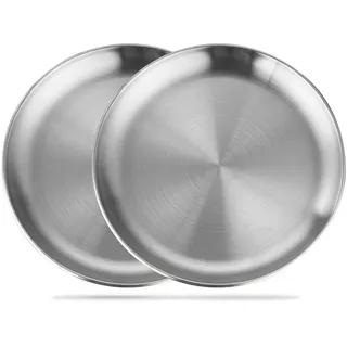 Betinyar 2 Set Edelstahl Teller Platzteller Rund aus Edelstahl Camping Teller Platte Dekoteller Servierteller Servierplatte Geschirr für Outdoor Party Picknick Silber(Silber, 20 cm)...