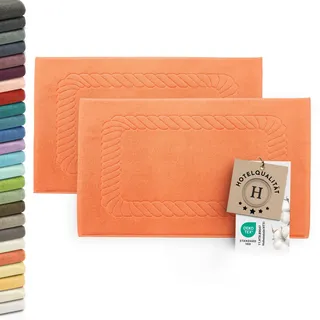 ZOLLNER 2er Set Badematten - weiche und saugstarke Duschvorleger - waschbar bis 95°C - Baumwolle - 50x70 cm in orange