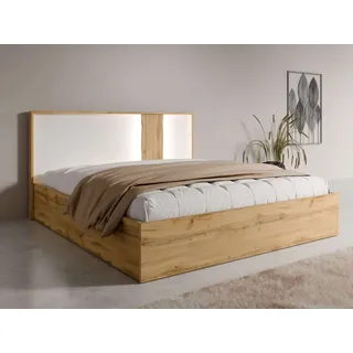 Home Affaire Bett »Bett Fabella ohne Matratze (Schlaffläche 180x200 cm)« Bett mit Stauraum und Led-Beleuchtung, BxTxH 191,3x206,4x102,2 cm beige