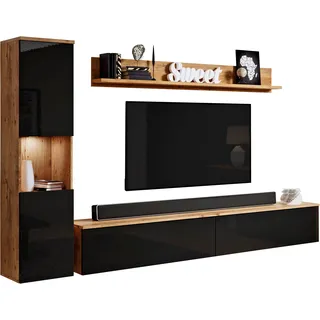 INOSIGN Wohnwand »PARIS«, (Komplett-Set, 3 St.), TV-Wand 220cm breite, grifflose Design, stehend und hängend montierbar, schwarz