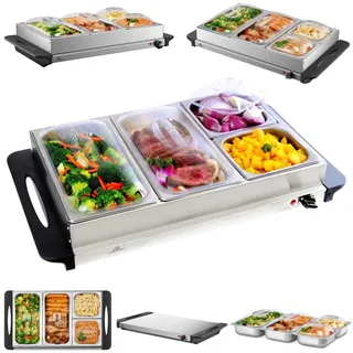 Steinborg Edelstahl Buffetwärmer | 4 Speisebehälter | stufenlosen Temperaturregler | BPA-frei | 300 Watt
