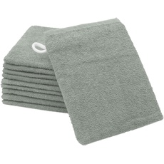 ZOLLNER 10er Set Waschhandschuhe in 16x21 cm - saugstarke und weiche Waschlappen in hellgrau - mit praktischem Aufhänger - waschbar bis 60°C - Baumwolle - Hotelqualität
