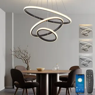 Pendelleuchte Esstisch Schwarz,BRIMETI Esstischlampe 50cm Höhenverstellbar Esszimmerlampen 45W 3-flammig Hängeleuchte Dimmbar Mit Fernbedienung LED Hängelampe Wohnzimmer Esszimmer Küchen Bar Leuchten