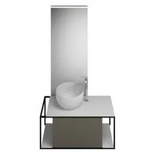 burgbad Junit Set Mineralguss-Waschtisch inklusive Waschtischunterschrank, Version links, inklusive Leuchtspiegel SFLG090, Breite: 900mm, SFLG090LF3149G0175, Farbe: Grau Hochglanz / Grau Glänzend