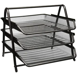 Zuvo Büro-Organizer 3-stöckig aus schwarzem Metall – Stapelbares A4-Ablagefach – Gitter-Briefablage für Papieraufbewahrung – Elegantes Büroaccessoire, Schwarz