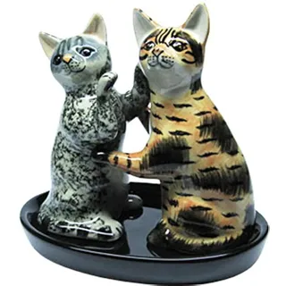Keramik Salz und Pfefferstreuer Set Katzen Motiv (GRAU UND ROT)