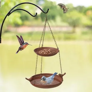 JUJOYBD 2-in-1-Vogeltränke & Futterstation aus Metall zum Aufhängen, Futterhäuschen (18/25 cm) für den ganzjährigen Einsatz als Futterstation für Wildvögel auf dem Gartenbalkon