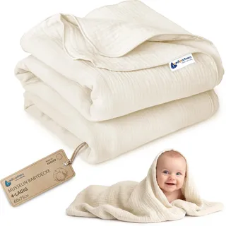 Medi Partners Musselin Babydecke 60x75 cm Baby Decke Musselindecke Neugeborenen - dünne dünne Kuscheldecke Sommer Babydecken für Kleinkinder Krabbeldecke Kinderbett Kinderwagen (Beige)