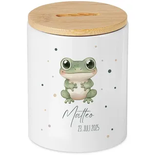 Personalisierte Spardose Frosch mit Wunschname, individuelles Sparschwein für Kinder, Babys, niedliches Geldgeschenk zur Geburt, Taufe, Wunscherfüller, Kinderzimmer