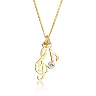 Silberkette ELLI "Halskette Notenschlüssel Note Weiß 925 Sterling Silber, mit Kristallen von Swarovski" Gr. 45, gold, Halsketten, Damen, Silber 925 (Sterlingsilber), Silberkette