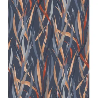 Rasch Tapete 330236 - Vliestapete mit Pflanzen und Gräsern in Blau, Rot, Orange aus der Kollektion Paraiso - 10,05m x 0,53 m (LxB)