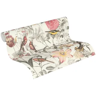 A.S. Création Vliestapete Exotic Life Tapete Tropisch Floral Natürlich 10, 05 M x 0, 53 M Gelb Grau rot Made in Germany 372761 37276-1