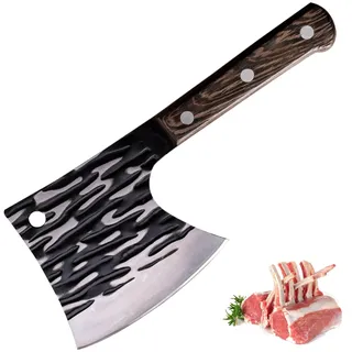 Fubinaty Japanisch Hackmesser Handgefertigtes geschmiedetes Hacken von Knochenmesser Verdickt Heavy Duty Metzgermesser Kohlenstoffstahl Kochmesser mit Holzgriff