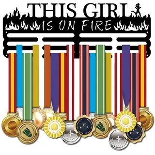 SUPERDANT Medaillenhalter Medaillen Aufhänger This Girl is on Fire Wandhaken Aus Schwarzem Eisen Medaillenhalter Running Girl Für Wettkampfmedaillenhalter Wandbehang Christmas 40x15cm