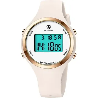 Digitaluhr für Damen mit Wecker,Stoppuhr,LED Licht,Datum-Casual Armbanduhr mit Silikonarmband