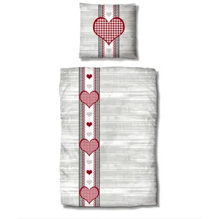 Traumschlaf Feinflanell Bettwäsche Alpenherz – Kuschelige Winterbettwäsche mit Herz- & Vichy-Karo Design – Weiche Flanell Bettgarnitur aus 100% Baumwolle – 135x200 cm + 80x80 cm
