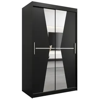 Möbel Kryspol Schwebetürenschrank 200/120/62 2-türig , Schwarz , Holz , Nachbildung , 5 Fächer , 120x200x62 cm , Schlafzimmer, Kleiderschränke, Schwebetürenschränke