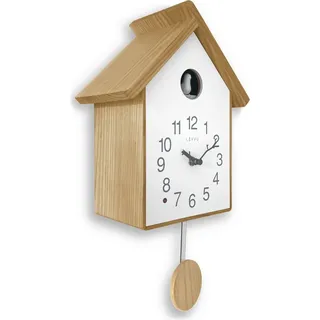 Moderne Kuckucksuhr Wanduhr Holz Weiß mit Pendel Quarz Nachtabschaltung Lichtsensor - Weiß