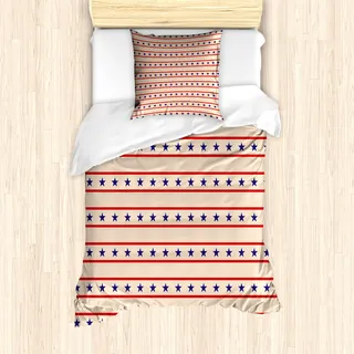 ABAKUHAUS Primitive Land Mantele, nostalgische USA, Milbensicher Allergiker geeignet mit Kissenbezügen, 135 cm x 200 cm - 80 x 80 cm, Creme Marine-Blau-Rot - Creme