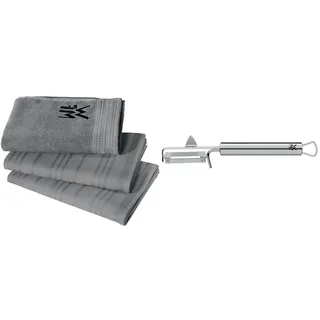 WMF Küchenhandtuch-Set 3-teilig, Baumwolle Küchentücher & Profi Plus Kartoffelschäler Pendelklinge 19 cm, Pendelschäler einschneidig