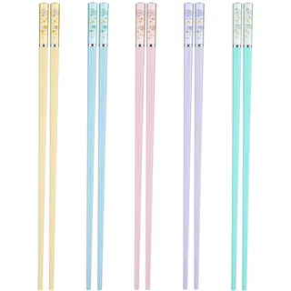 Bestomrogh 5 Paar Chinesische Stäbchen,Kirschblüte Mustern Rutschfeste Essstäbche 5 Farben Wiederverwendbar Essstäbchen Sushi Chopsticks für Zuhause Restaurant,24cm