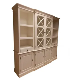 Casa Padrino großer Shabby Chic Landhaus Stil Schrank mit 4 Türen, Buffetschrank Creme, B 220 x T 50 x H 215 cm - Creme