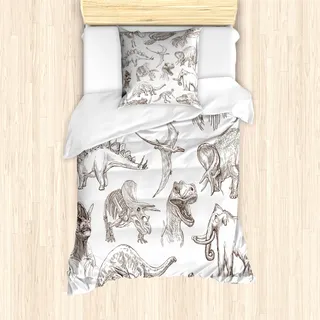 ABAKUHAUS Schwarz-Weiss Bettbezug Set für Einzelbetten, Dinosaurier-Skelett, Milbensicher Allergiker geeignet mit Kissenbezug, Goldweiß - Schwarz