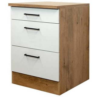 FlexWell Schubkastenunterschrank , Eichefarben, Magnolie , Metall , 3 Schubladen , einzeln stellbar , 60x85x60 cm , Made in Germany , Küchen, Küchenmöbel, Küchenschränke, Küchenunterschränke