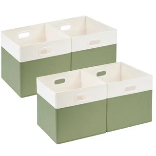 SOCOHOME Aufbewahrungsboxen Stoff,25x25x25cm Faltbare Aufbewahrungskörbe für Truhen Spielzeug Regal,Waschbar(Grün/Weiß, 4 Pack)