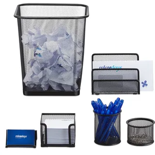 Relaxdays Schreibtisch Organizer 6er Set, schwarz