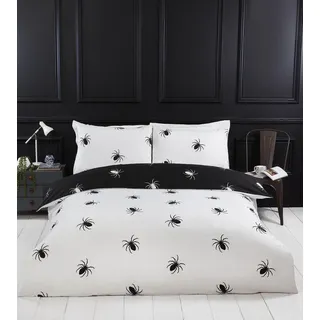 Rapport Home Monochromes Mikrofaser-Bettwäsche-Set für Einzelbett - Schwarze Spinne, Wendbar, Bügelfrei - Halloween-Thema