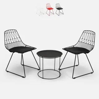 Set Tisch und 2 Stühle für Haus Bar Garten im Innen- und Außenbereich Etzy - Schwarz - Schwarz