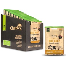 Cherky ECO Beef Jerky BIO Honey & Mustard, 10 x 30g – Edles BIO Jerky Trockenfleisch von grasgefütterten Kühen, spanisches BIO Rindfleisch, Keto, ohne Zusatzstoffe, ohne Gentechnik, BIO zertifiziert