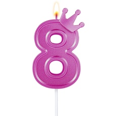 7,6cm Geburtstag Nummer Kerzen, 3D Zahlen Geburtstagskerzen mit Kronendekor Geburtstagskerzen für Torte Zahlen Kuchenzahlenkerzen für Kuchen Geburtstag Jahrestag Partys (Rosa, 8)