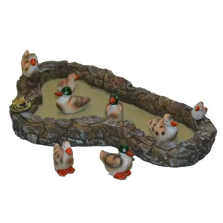 Krippen-Zubehör ALFRED KOLBE, bunt, Polyresin, Dekofiguren, Krippen-Zubehör, Teich mit Frosch und Enten für 10-12 cm Figuren