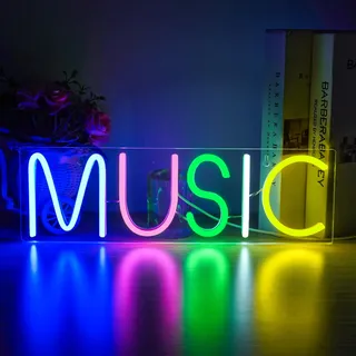 Wanxing Music Neonlicht Schriftzug Musik Neon Schild Music Neon Sign Leuchtreklame für Wanddekor Bunte Buchstaben Neonlicht Zeichen Musik Wort LED Neon für Schlafzimmer Spielzimmer Club Musik Party