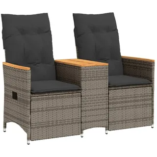 Gartensofa 2-Sitzer Verstellbar mit Tisch Grau Poly Rattan - Grau