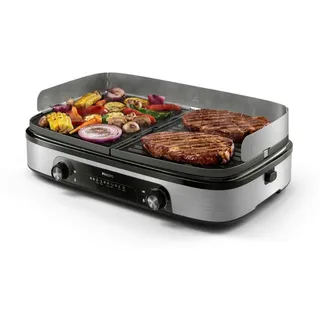 Philips Tischgrill 5000 Series – Großer Familiengrill, Wendbare Platten, Zwei Heizzonen, 5 Temperaturstufen, 2400W, Antihaftbeschichtung, Spülmaschinengeeignet (HD6222/95)