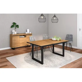 Skraut Home - Wohnzimmermöbel-Set | Tisch 170 Rand Schwarze U-Beine 8 Personen | Sideboard/Buffetschrank 140 Tall | Eiche und Schwarz | Industrieller Still